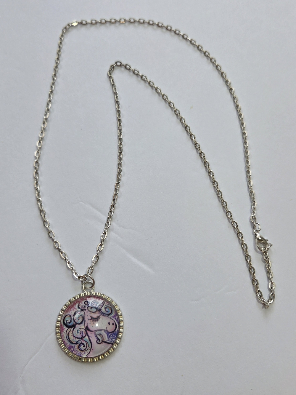 Silver-Tone Purple Unicorn Pendant Necklace